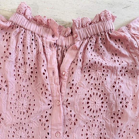 SEA New York 100% cotton Daisy Floral Eyelet Ruffle Flutter sleeve pink top - Picture 5 of 7